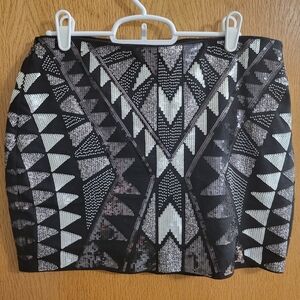 Express Black and Silver Geometric Pencil Skirt